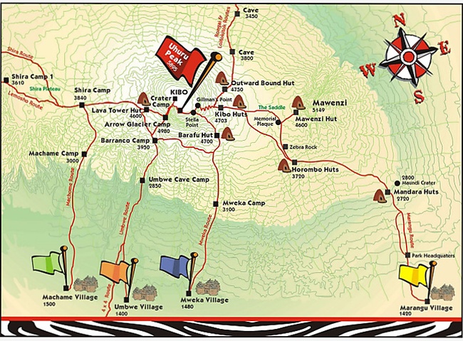 Маршруты восхождения на Килиманджаро